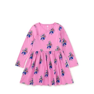 Long Sleeve Wrap Neck Dress - Vintage Block Print Floral