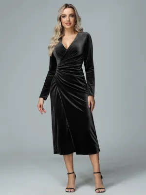 Long Sleeves V-neck Velvet Bridesmaid Dresses