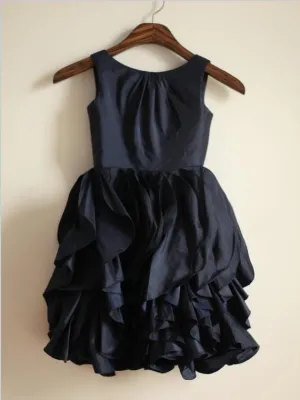 Long Taffeta Jewel Sleeveless Flower Girl Dresses