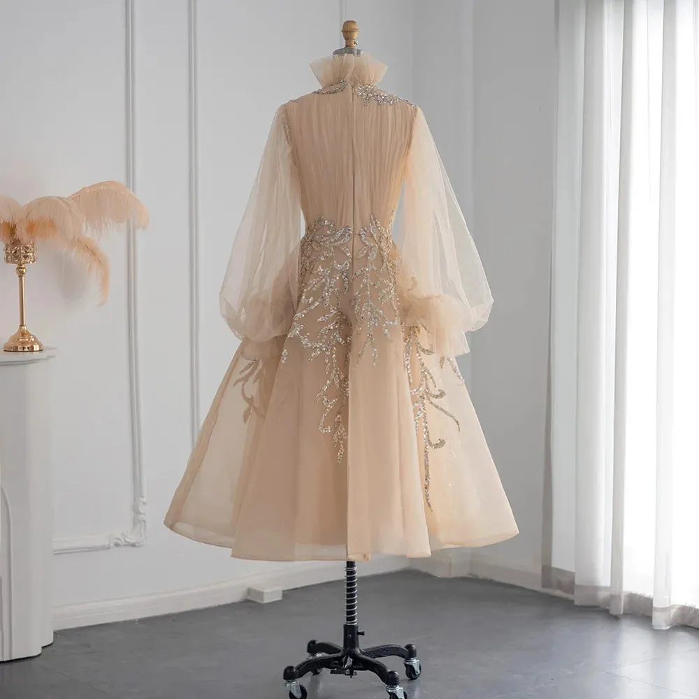 Luxury Champagne Long Sleeve Evening Dress