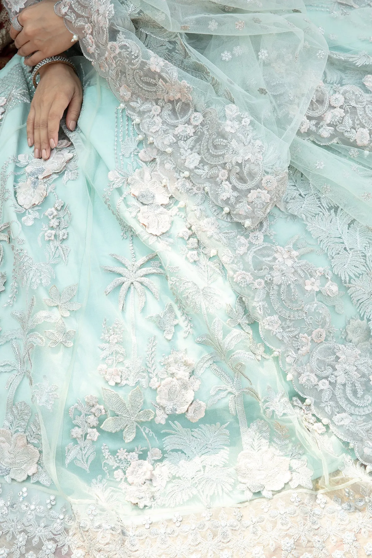 Luxury Embellished Ice Blue Pishwas Frock Pakistani Wedding Dress