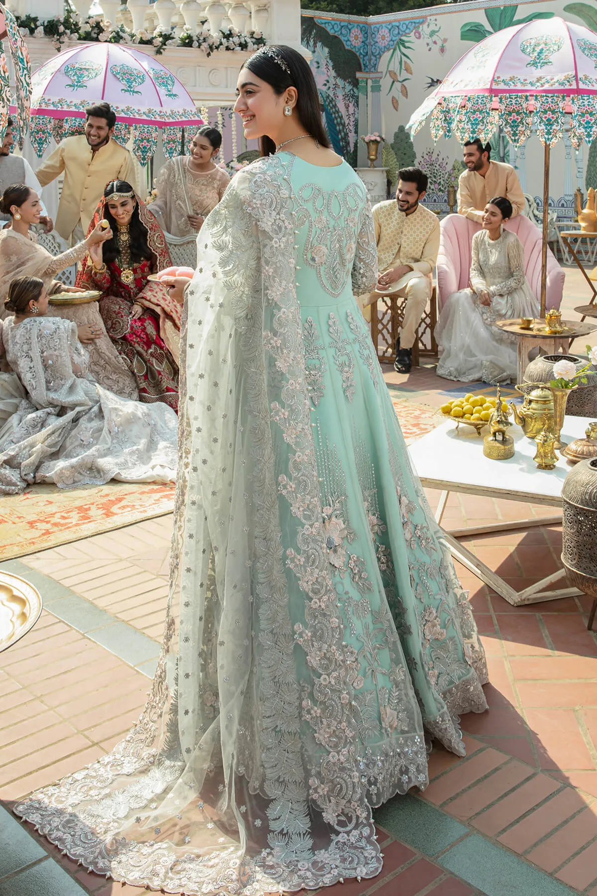 Luxury Embellished Ice Blue Pishwas Frock Pakistani Wedding Dress