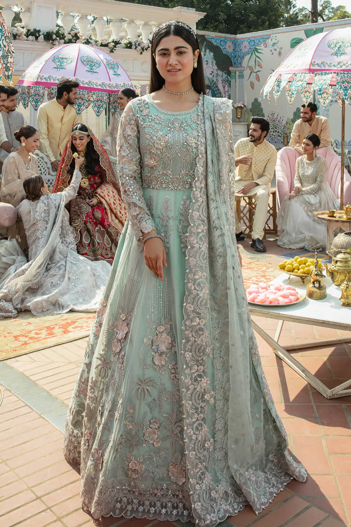 Luxury Embellished Ice Blue Pishwas Frock Pakistani Wedding Dress