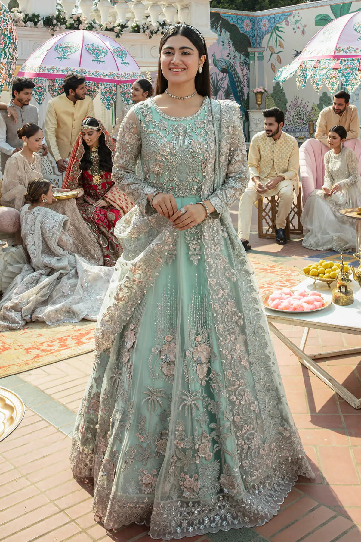 Luxury Embellished Ice Blue Pishwas Frock Pakistani Wedding Dress