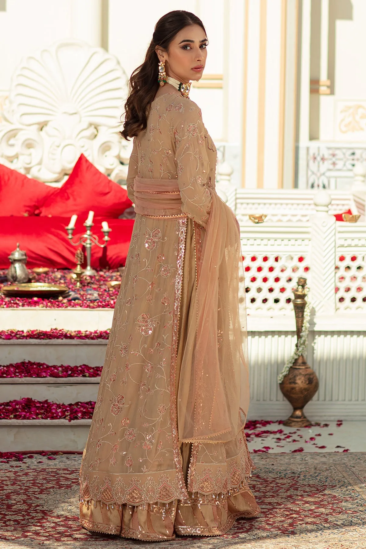Luxury Gold Embroidered Pishwas Frock Pakistani Wedding Dress