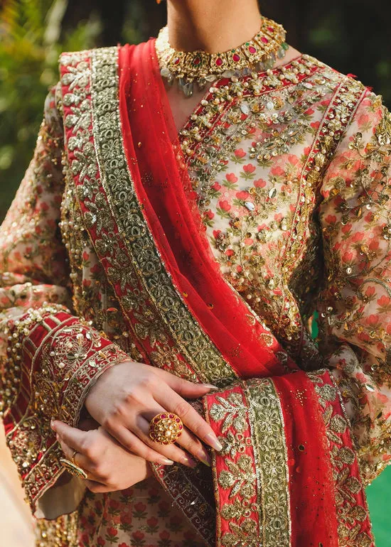 Luxury Golden Floral Embroidered Pakistani Wedding Dress Kameez Sharara