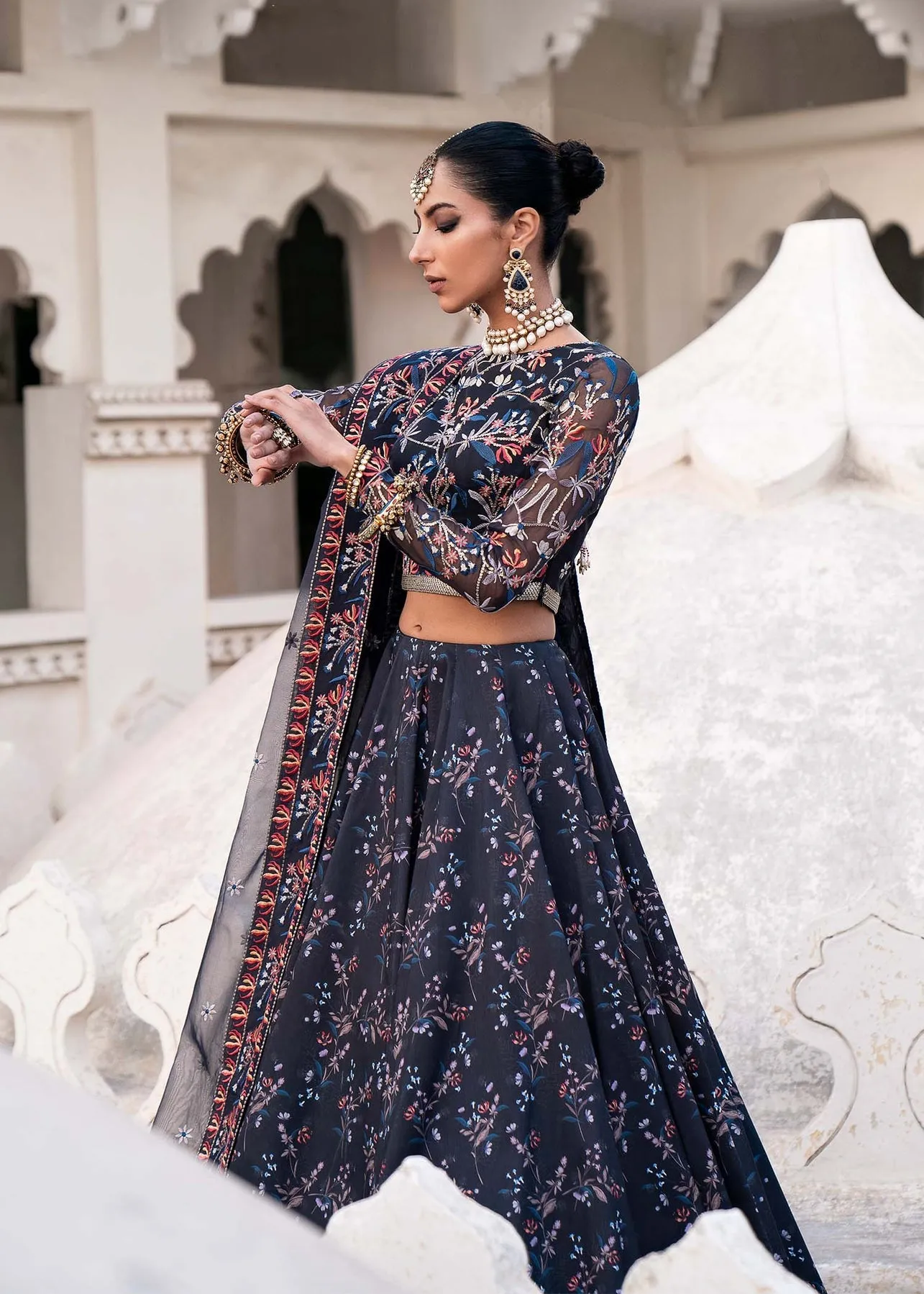 Luxury Greyish Black Embroidered Pakistani Wedding Dress Lehenga Choli