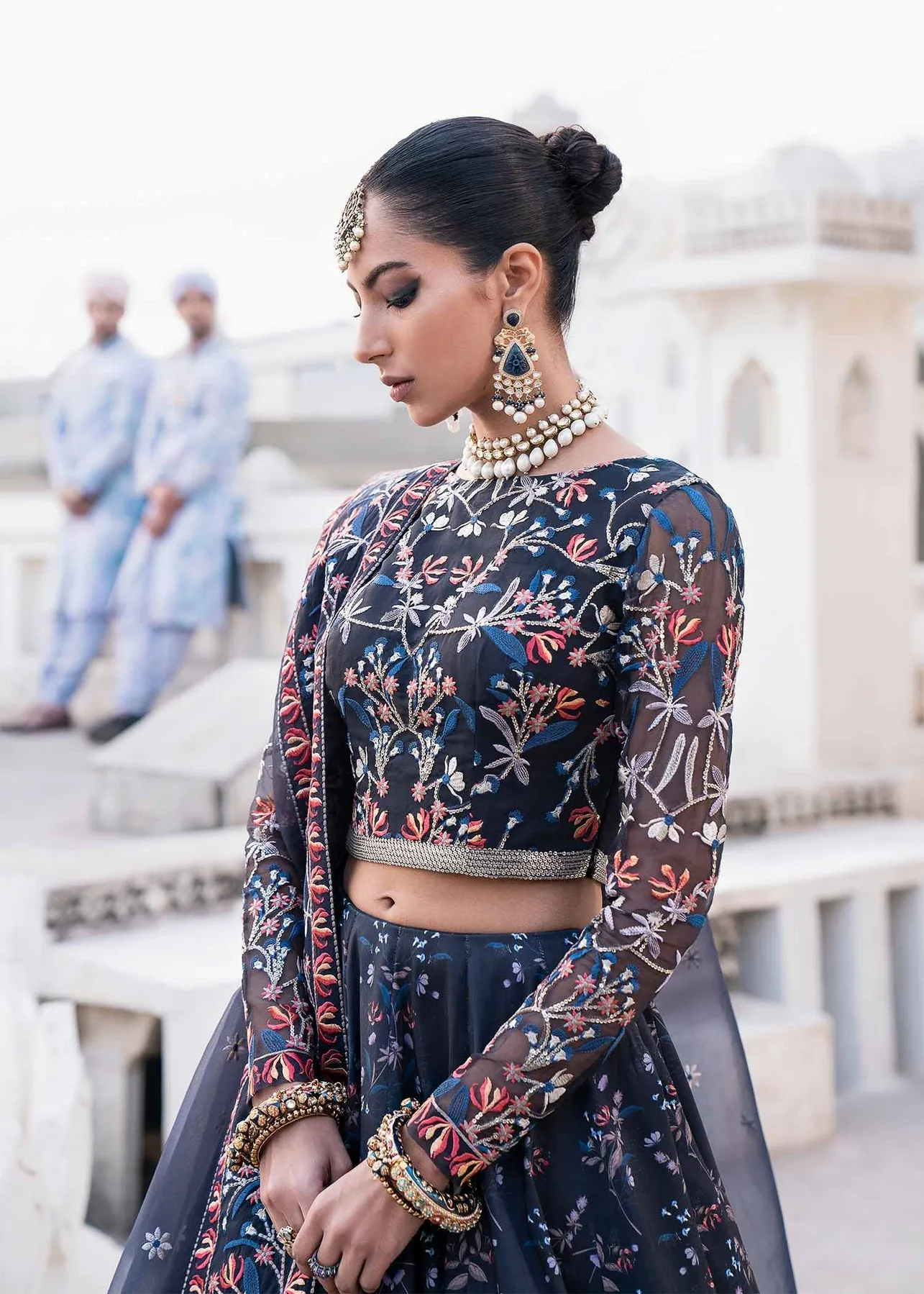 Luxury Greyish Black Embroidered Pakistani Wedding Dress Lehenga Choli