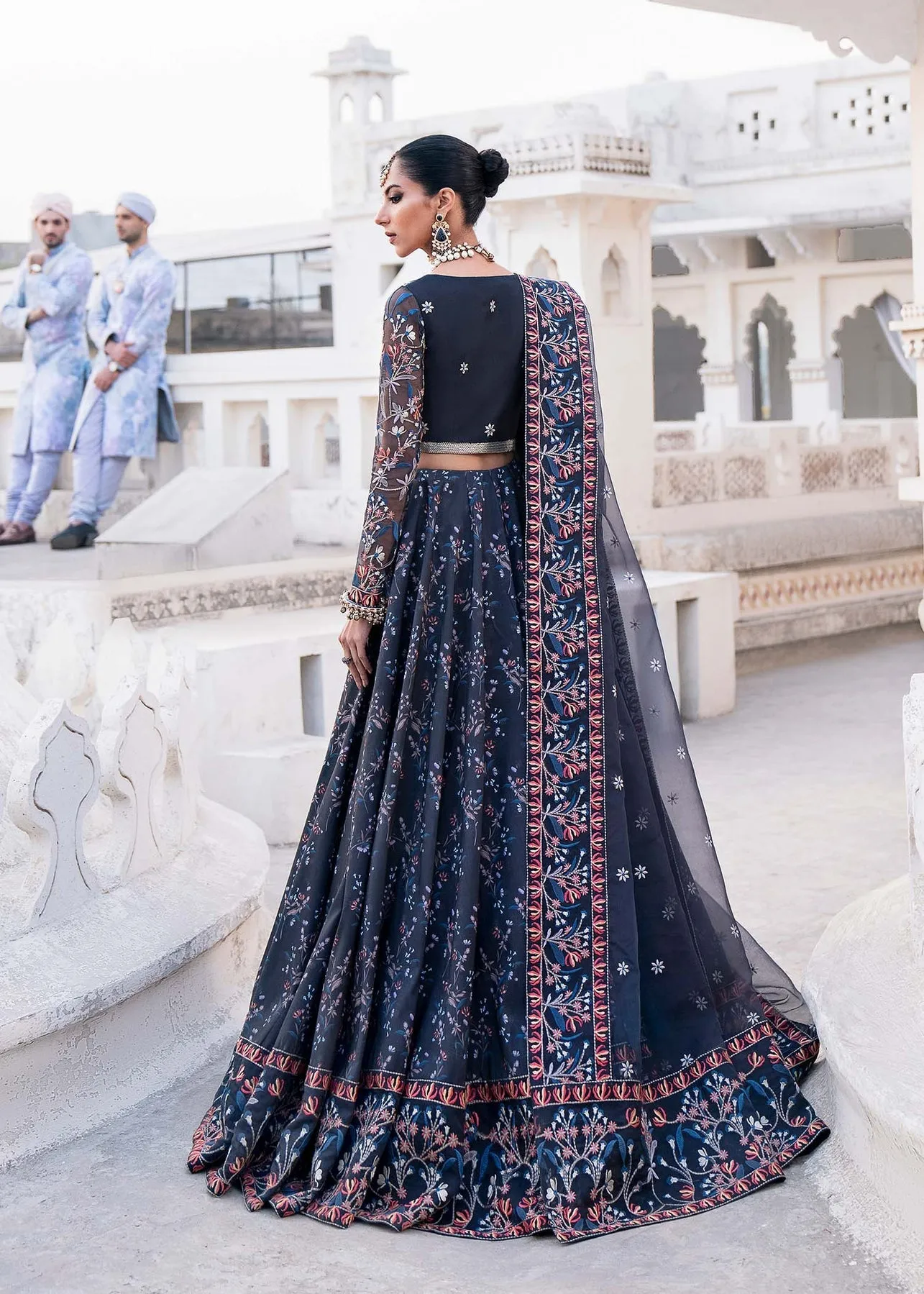 Luxury Greyish Black Embroidered Pakistani Wedding Dress Lehenga Choli