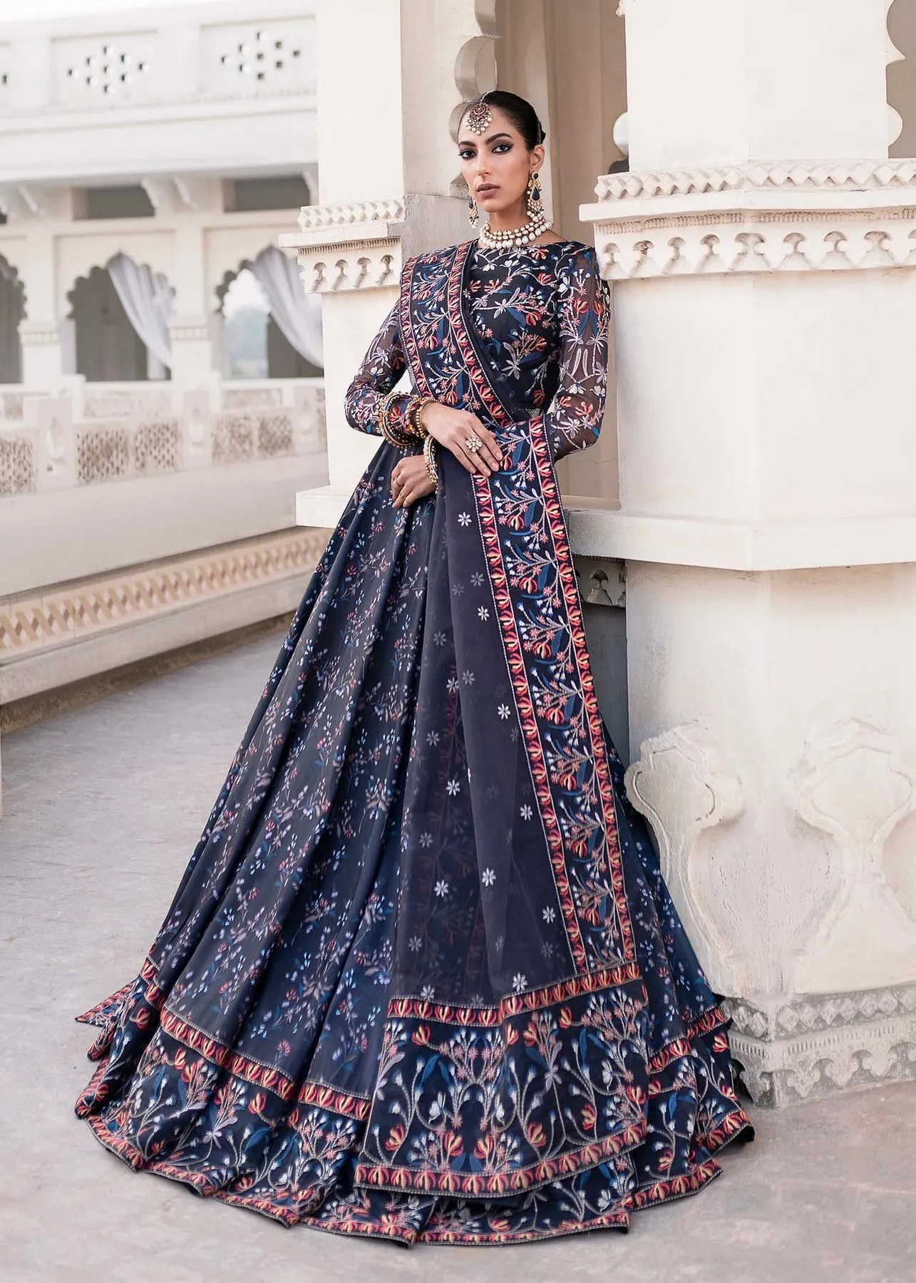 Luxury Greyish Black Embroidered Pakistani Wedding Dress Lehenga Choli