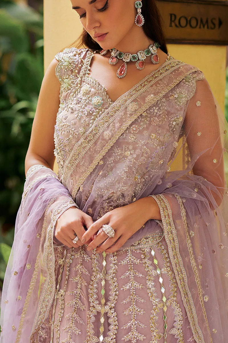 Luxury Lilac Embroidered Pakistani Wedding Dress in Frock Sharara Style