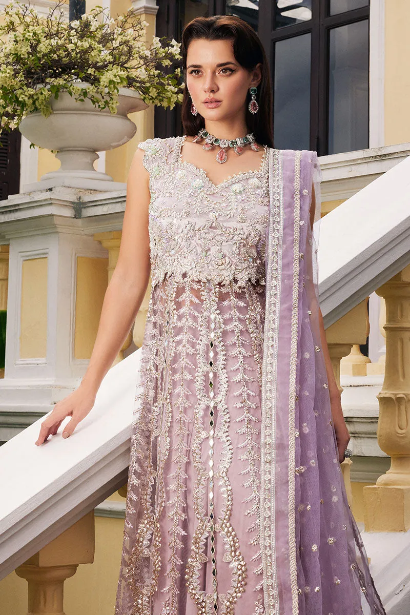 Luxury Lilac Embroidered Pakistani Wedding Dress in Frock Sharara Style