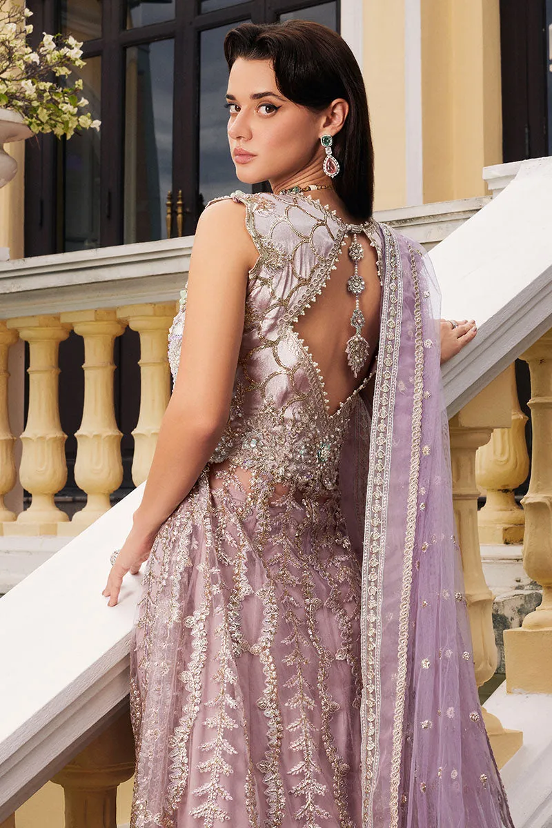 Luxury Lilac Embroidered Pakistani Wedding Dress in Frock Sharara Style