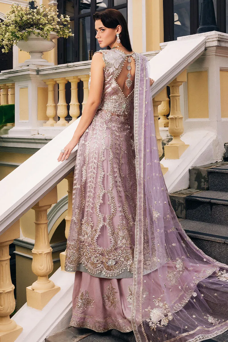 Luxury Lilac Embroidered Pakistani Wedding Dress in Frock Sharara Style