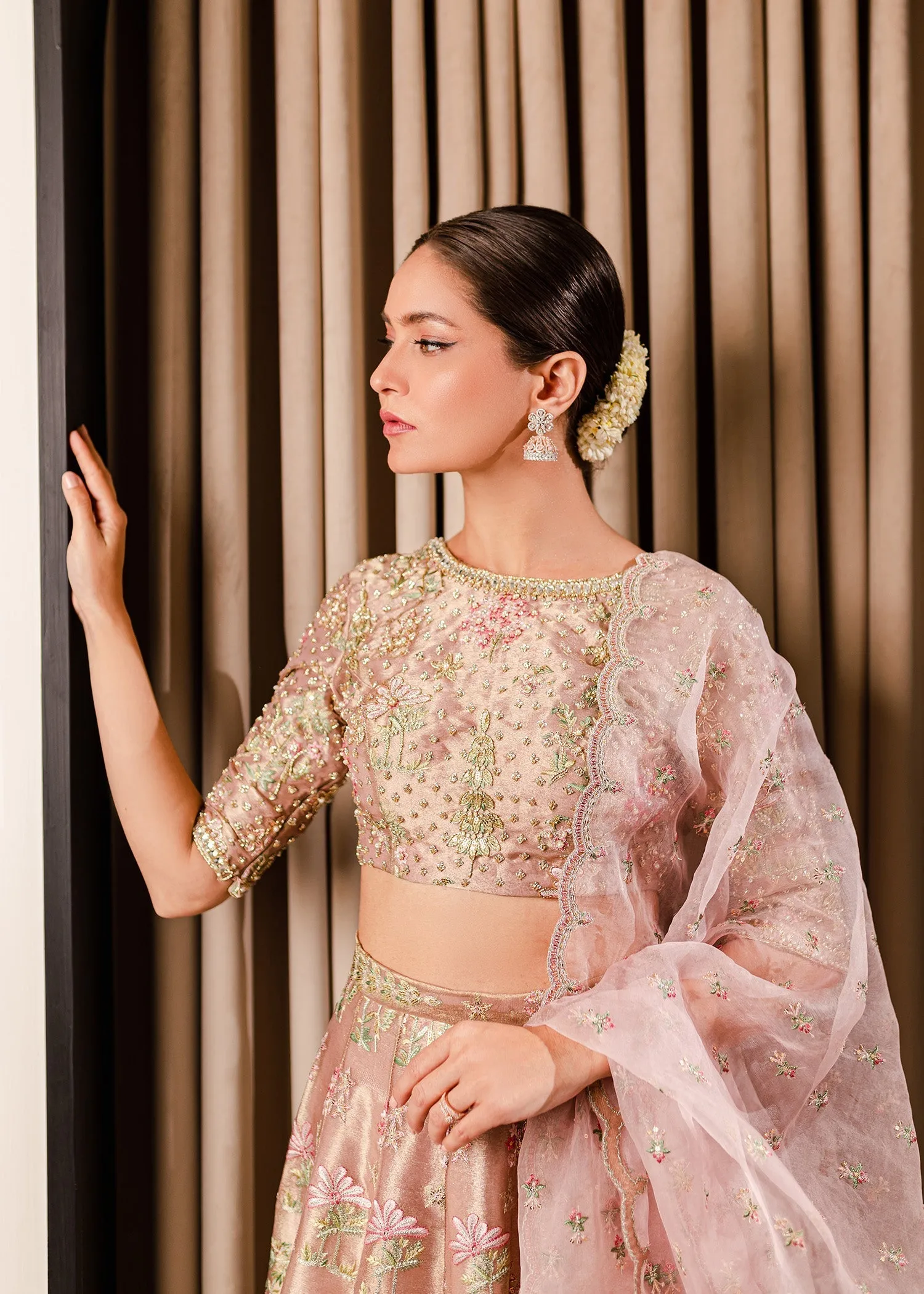 Luxury Pink Embroidered Pakistani Wedding Dress Lehenga Choli