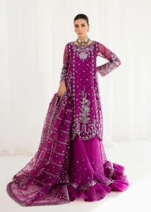 Luxury Purple Embroidered Pakistani Wedding Dress in Sharara Style