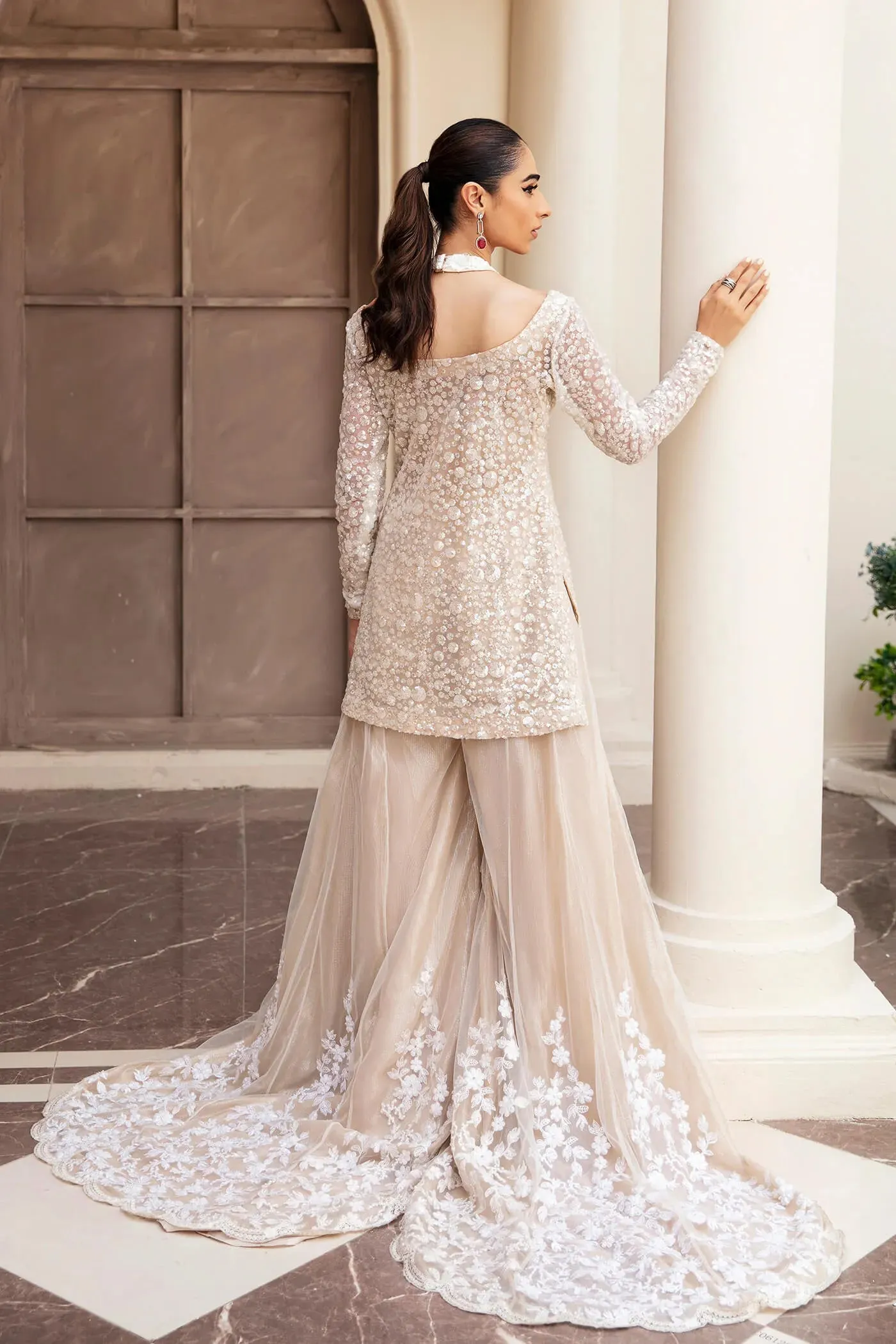 Luxury Radiant Pearl Embroidered Pakistani Wedding Dress Kameez Sharara