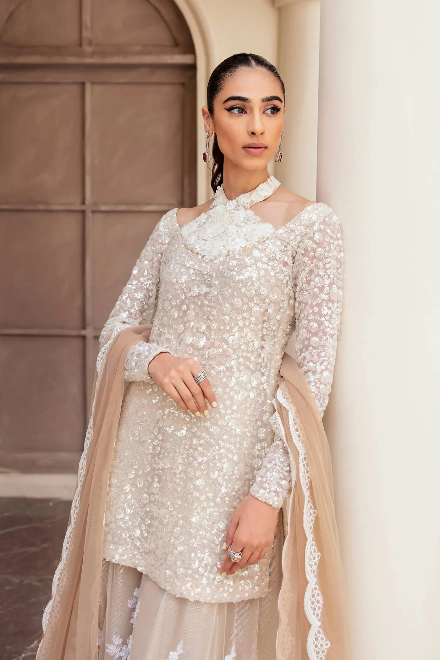 Luxury Radiant Pearl Embroidered Pakistani Wedding Dress Kameez Sharara