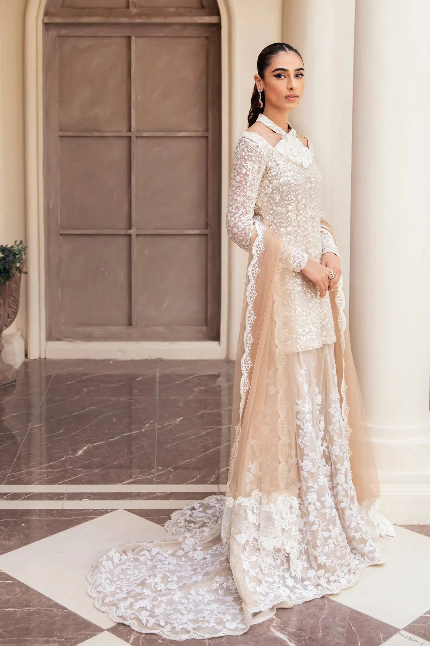 Luxury Radiant Pearl Embroidered Pakistani Wedding Dress Kameez Sharara