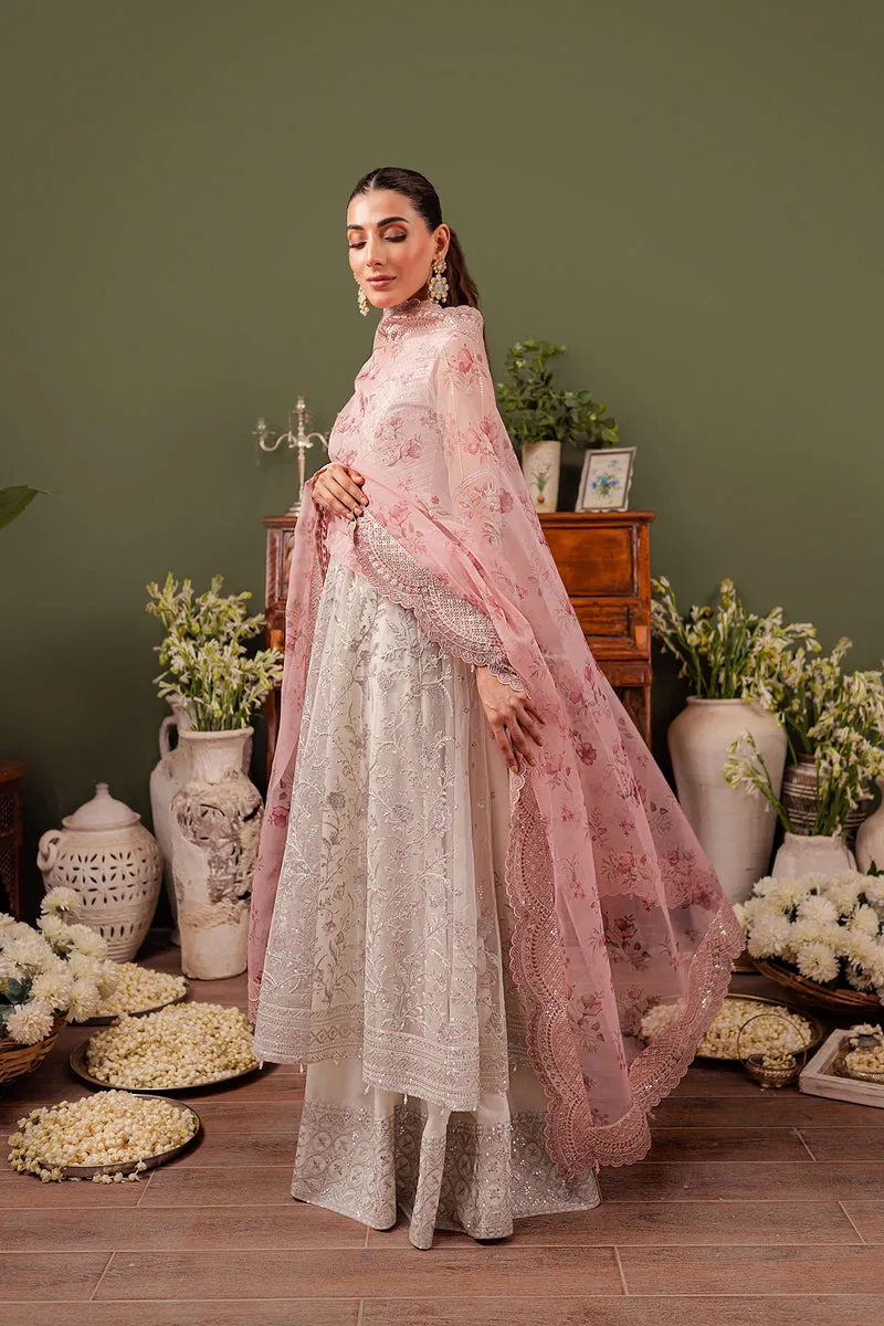 Luxury Silver Embroidered Pakistani Wedding Dress in Frock Trousers Style