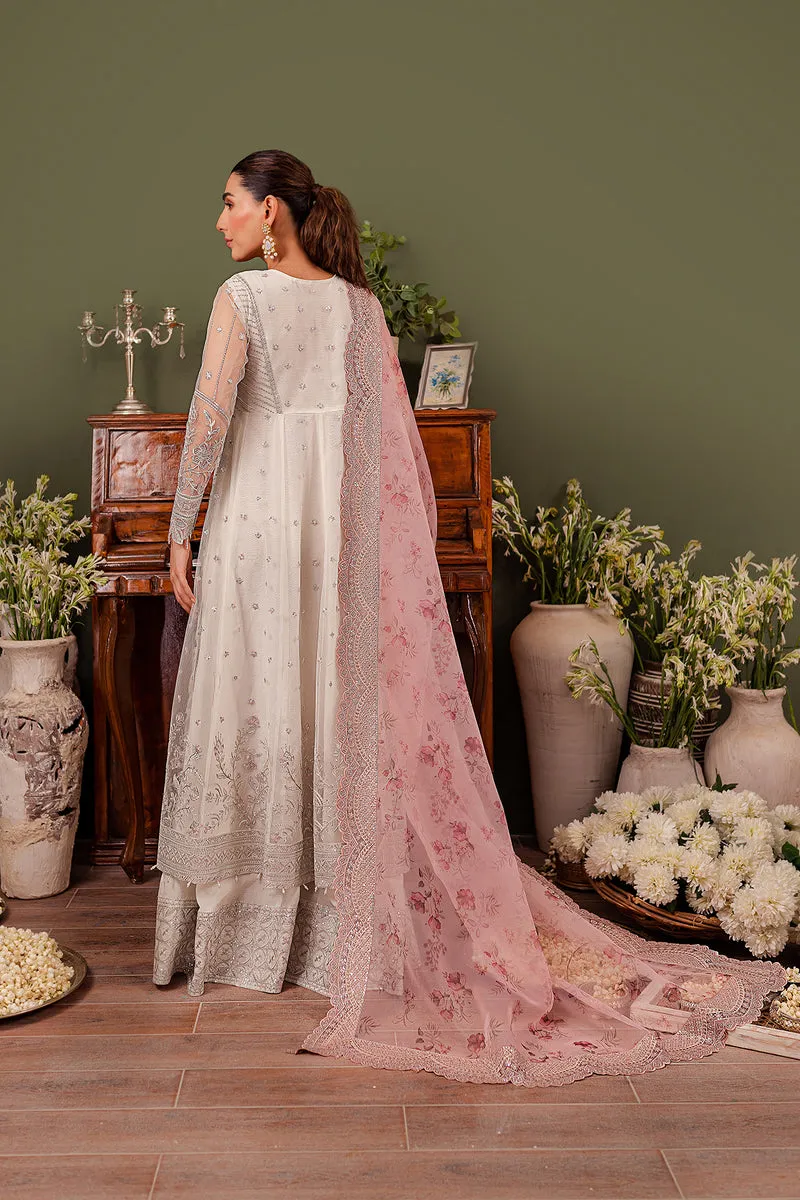 Luxury Silver Embroidered Pakistani Wedding Dress in Frock Trousers Style