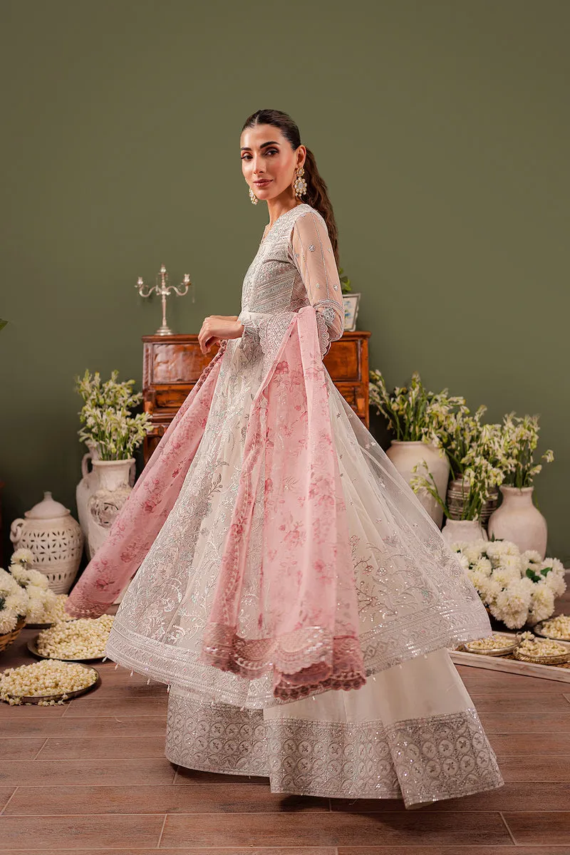 Luxury Silver Embroidered Pakistani Wedding Dress in Frock Trousers Style