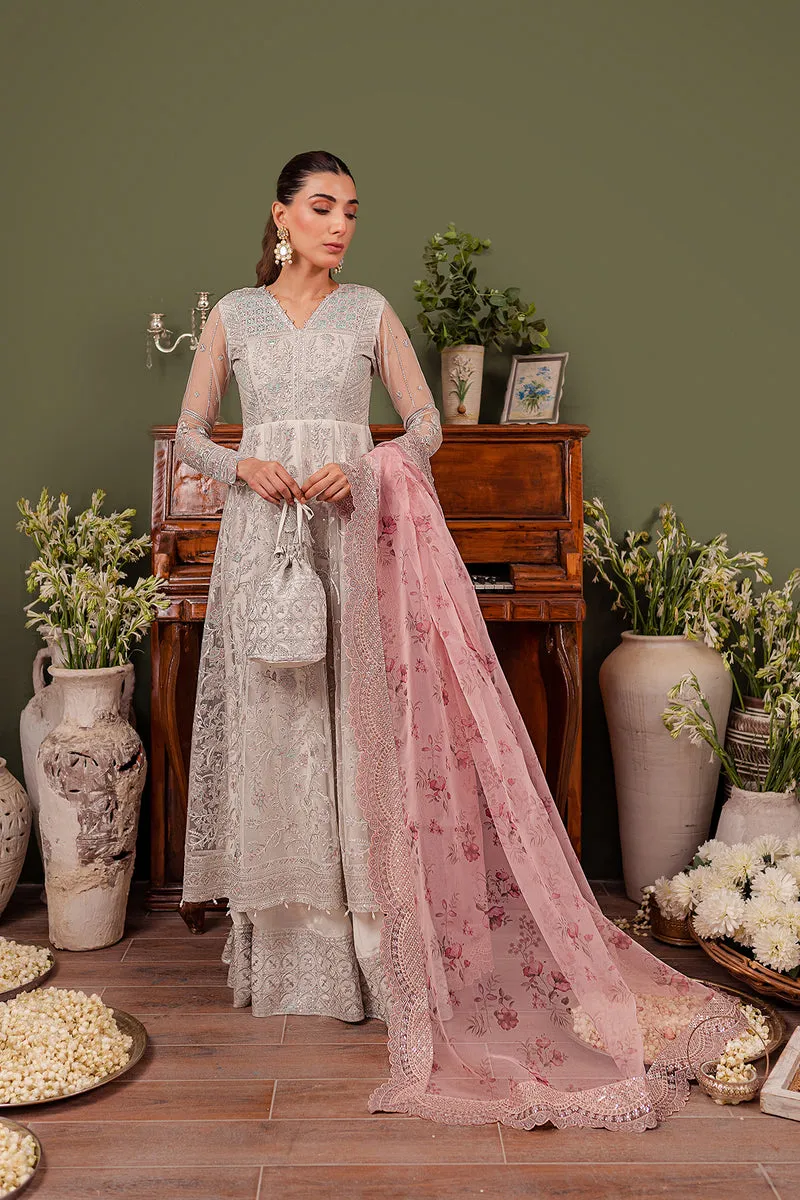 Luxury Silver Embroidered Pakistani Wedding Dress in Frock Trousers Style