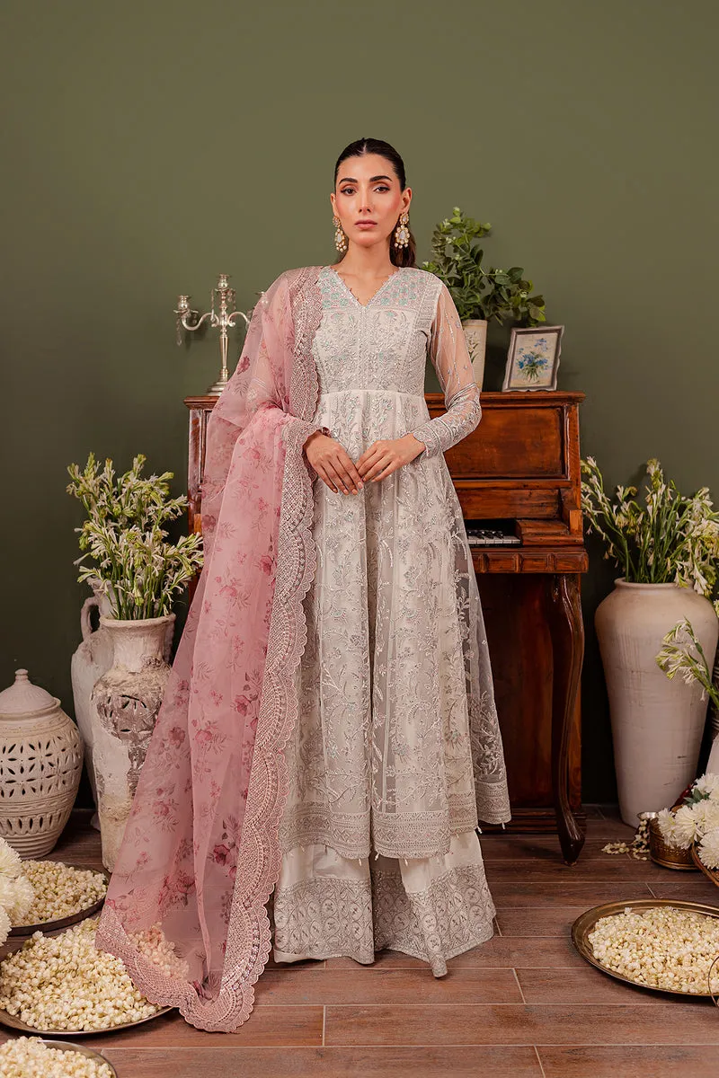 Luxury Silver Embroidered Pakistani Wedding Dress in Frock Trousers Style