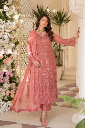 Luxury Tea Pink Embroidered Pakistani Salwar Kameez Dupatta Party Dress