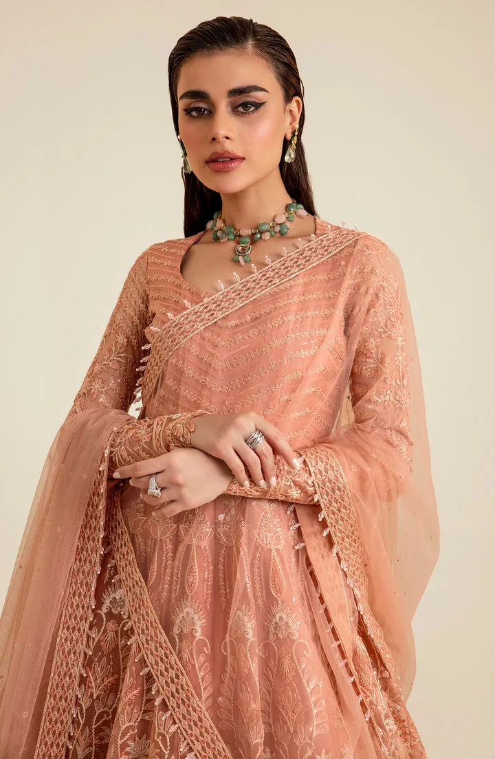 Luxury Tea Pink Embroidered Pakistani Wedding Dress Pishwas Frock