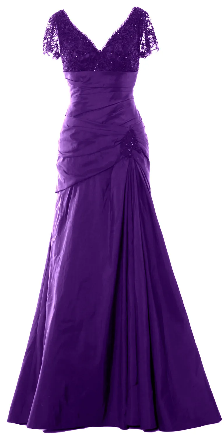 MACloth Mother of Bride Dresses Mermaid Short Sleeves Evening Party Formal Gown