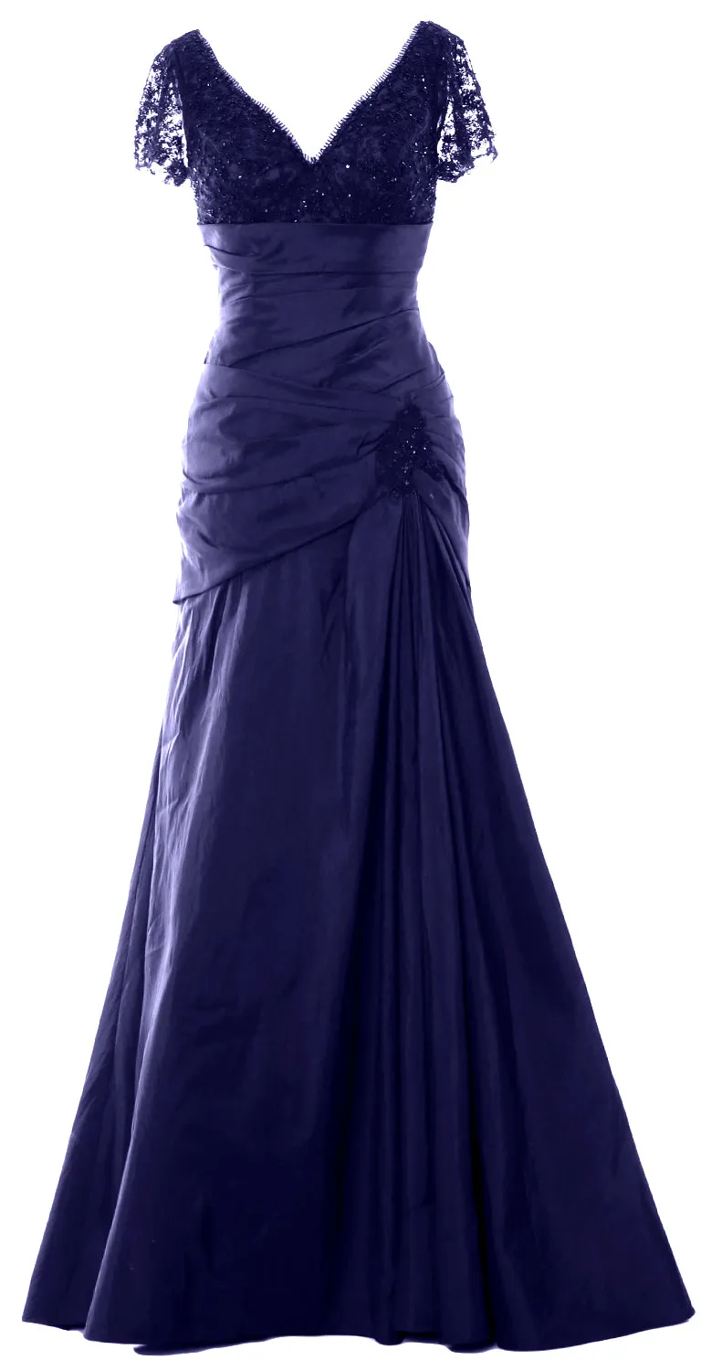 MACloth Mother of Bride Dresses Mermaid Short Sleeves Evening Party Formal Gown