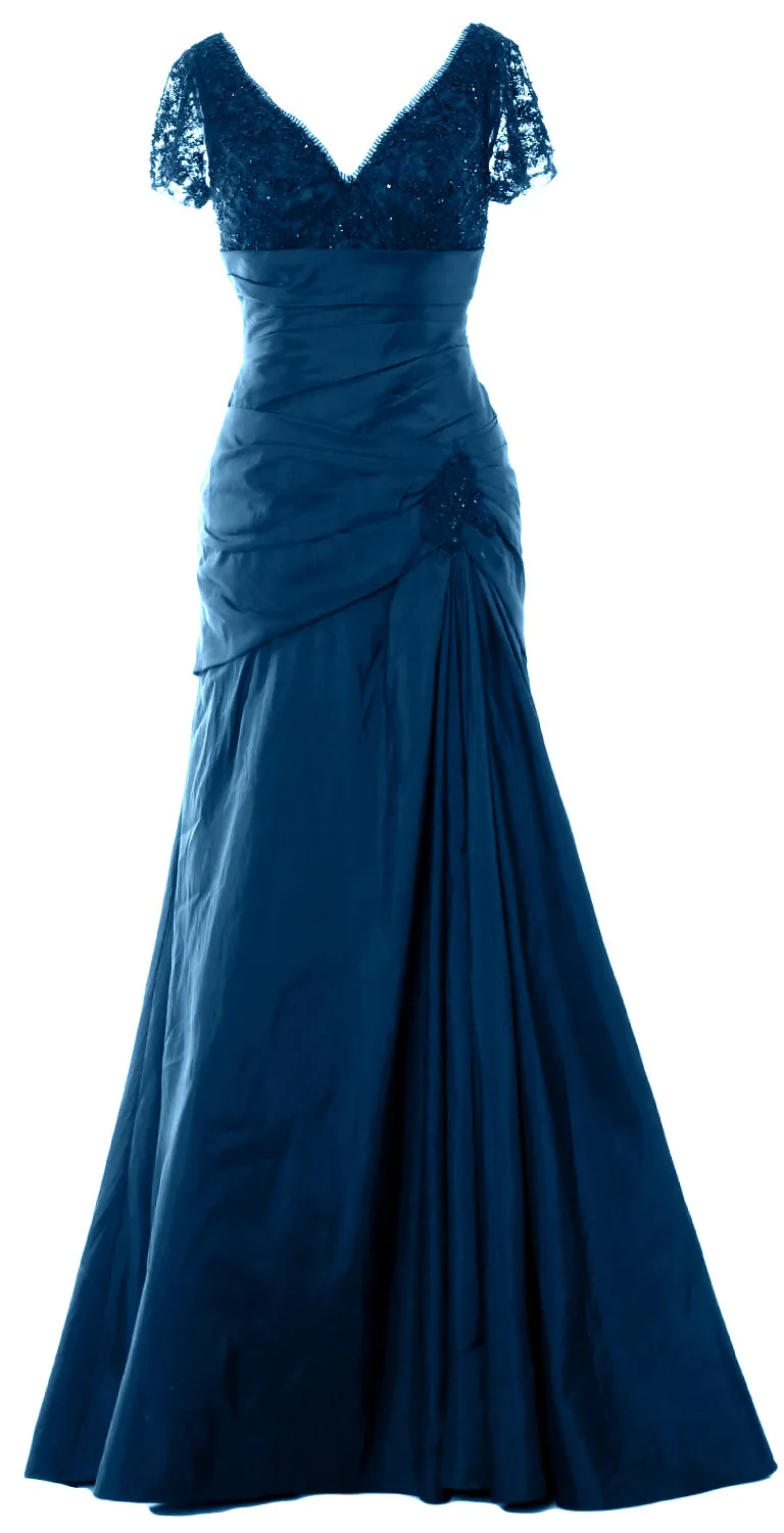 MACloth Mother of Bride Dresses Mermaid Short Sleeves Evening Party Formal Gown