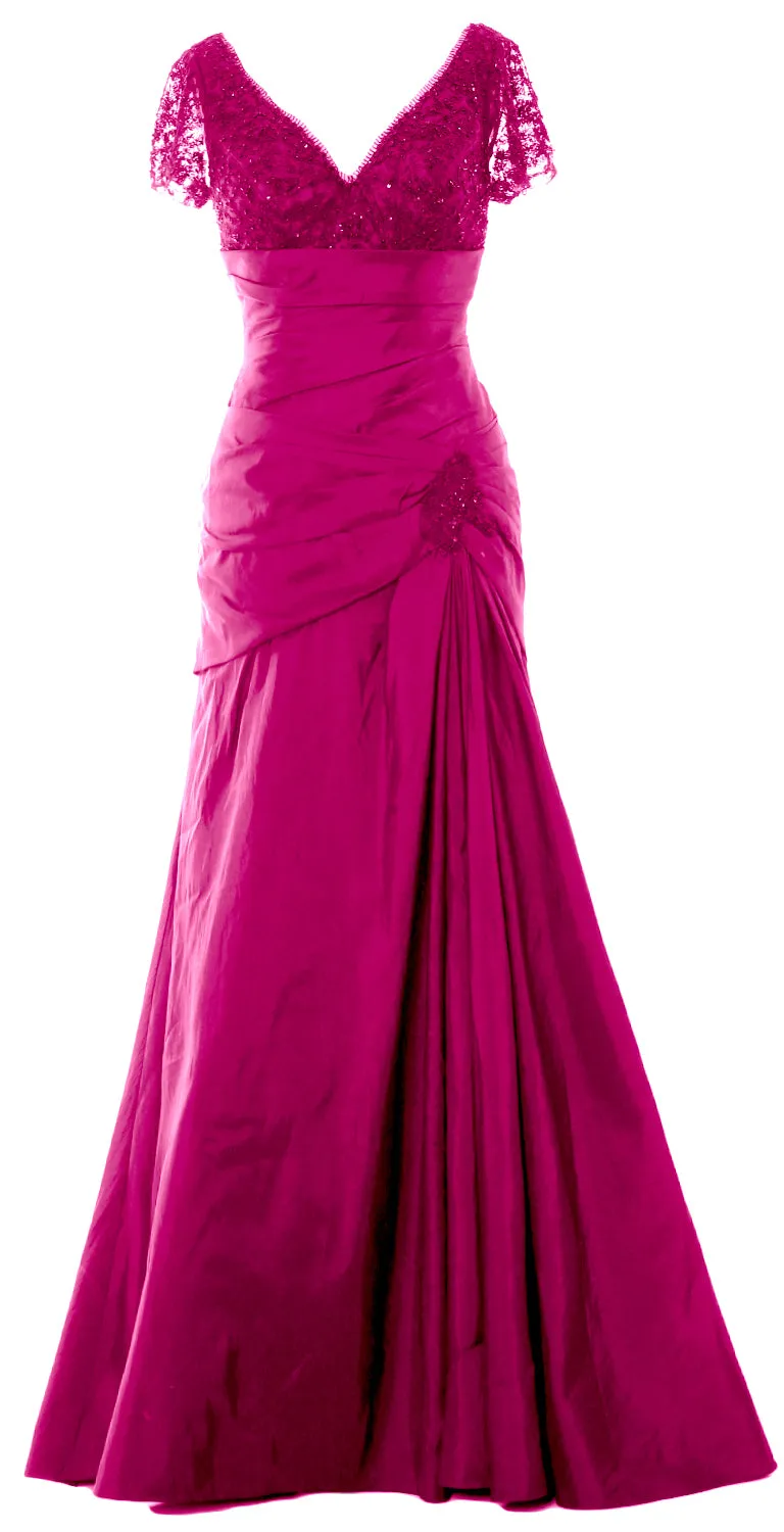 MACloth Mother of Bride Dresses Mermaid Short Sleeves Evening Party Formal Gown
