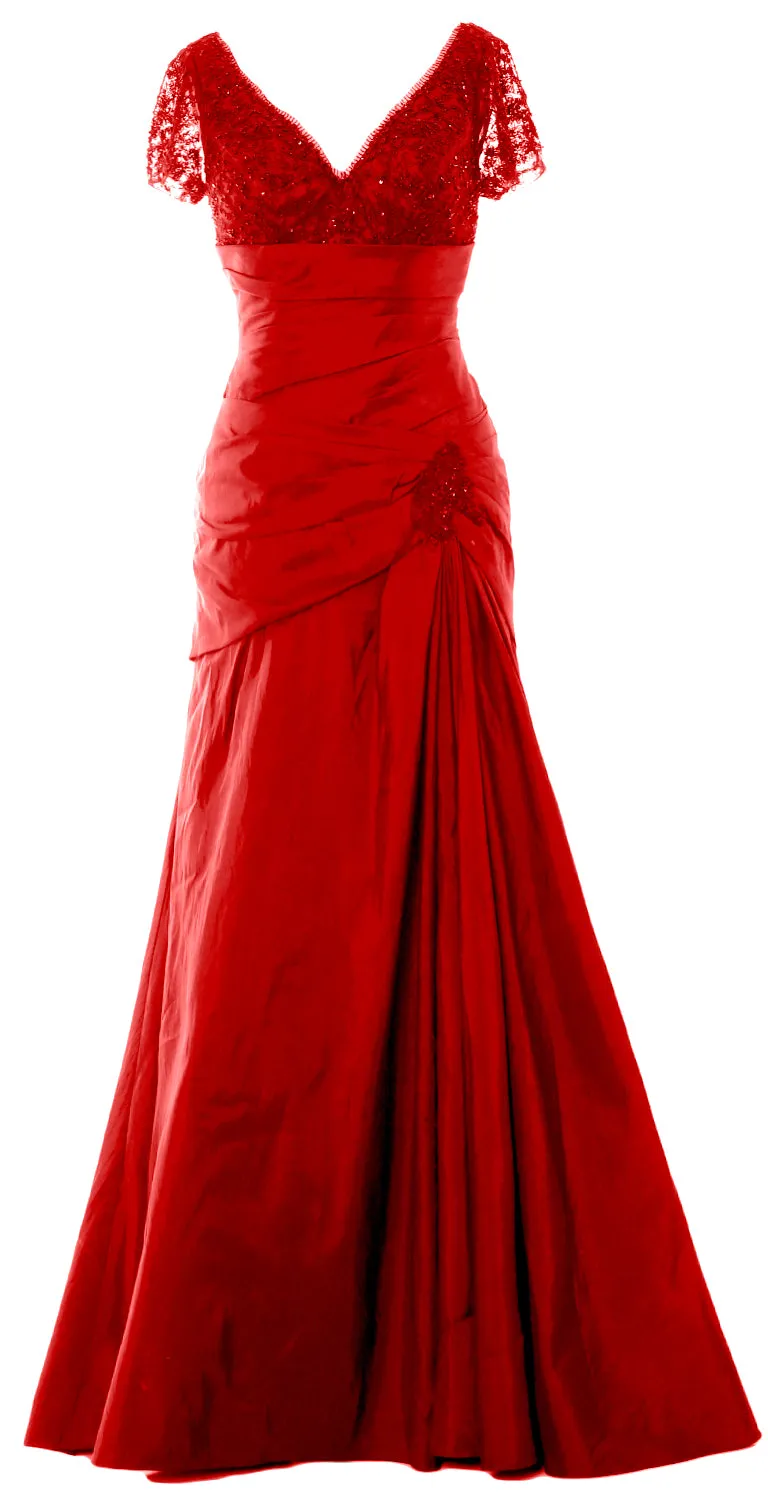 MACloth Mother of Bride Dresses Mermaid Short Sleeves Evening Party Formal Gown