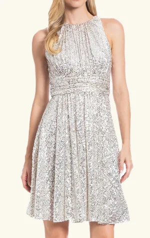 MACloth Straps O Neck Sequin Cocktail Dress Silver Wedding Party Formal Gown