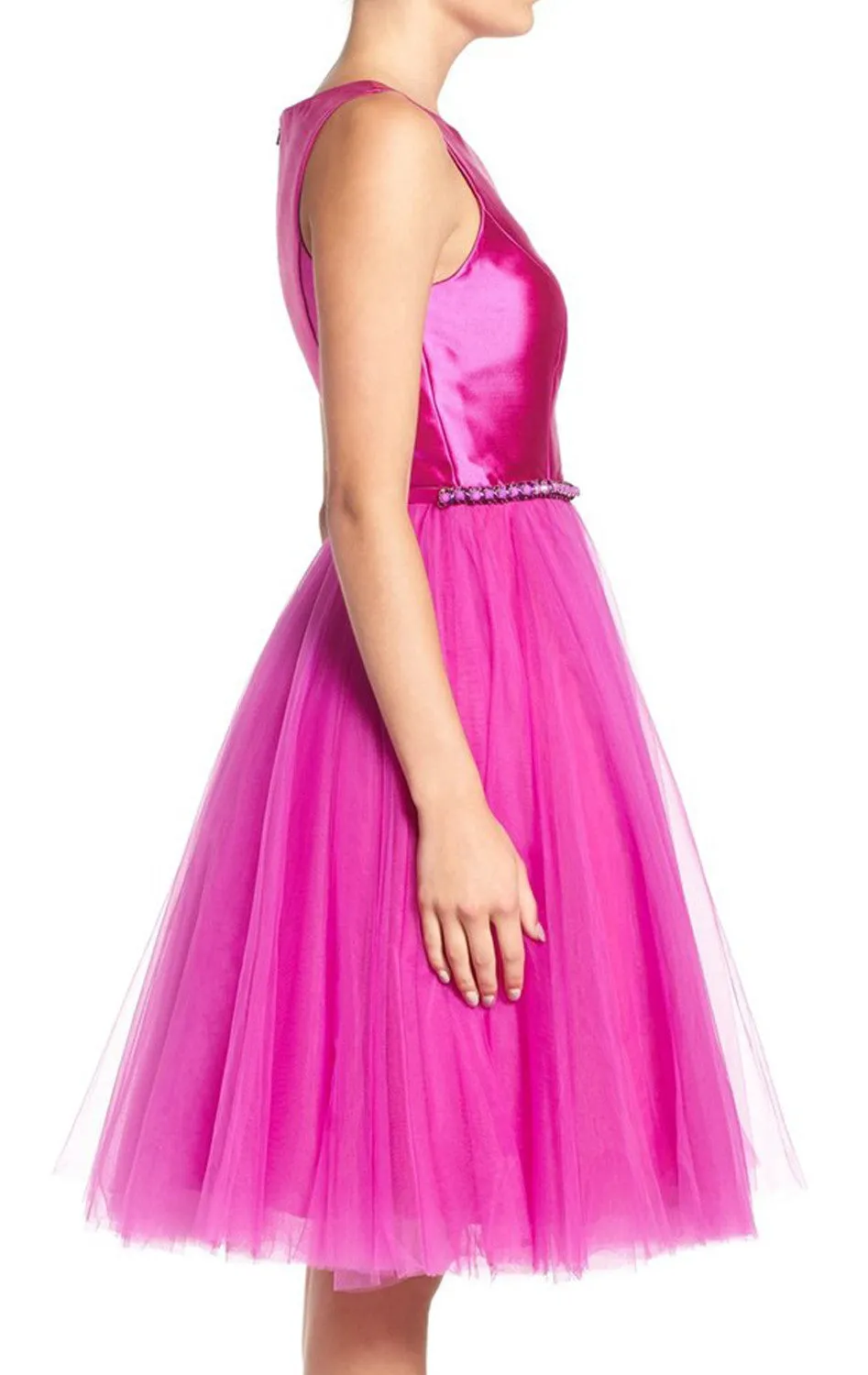 MACloth Straps Taffeta Tulle Short Prom Dress Fuchsia Homecoming Formal Gown