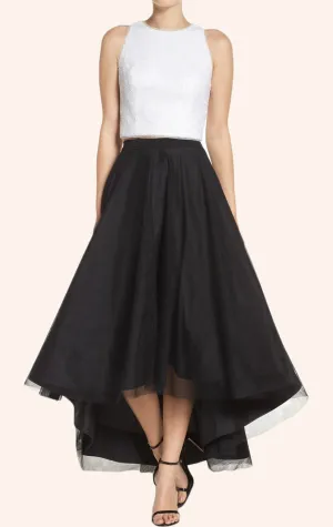 MACloth Two Piece Sequin Tulle High Low Cocktail Dress Prom Formal Gown