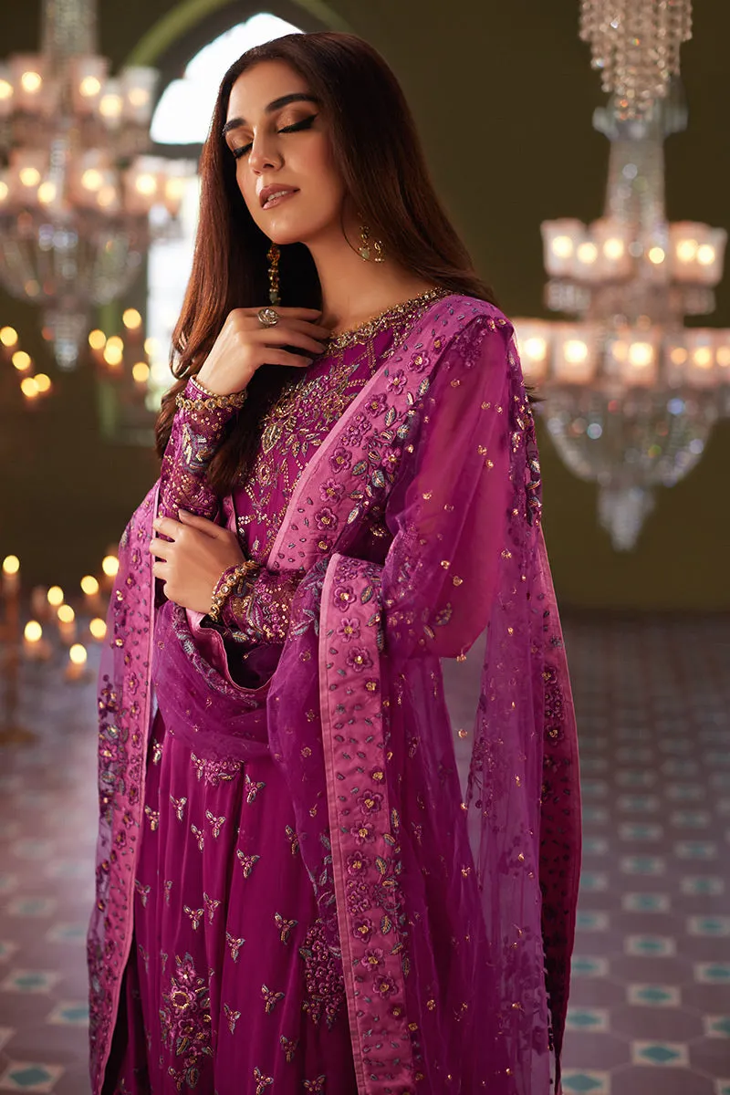 Magenta Embroidered Pakistani Wedding Dress in Long Frock Style