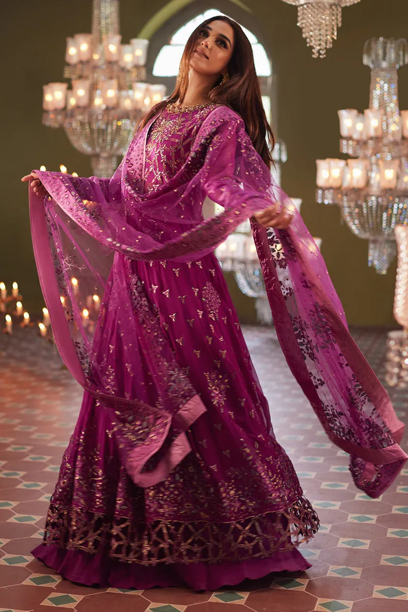 Magenta Embroidered Pakistani Wedding Dress in Long Frock Style