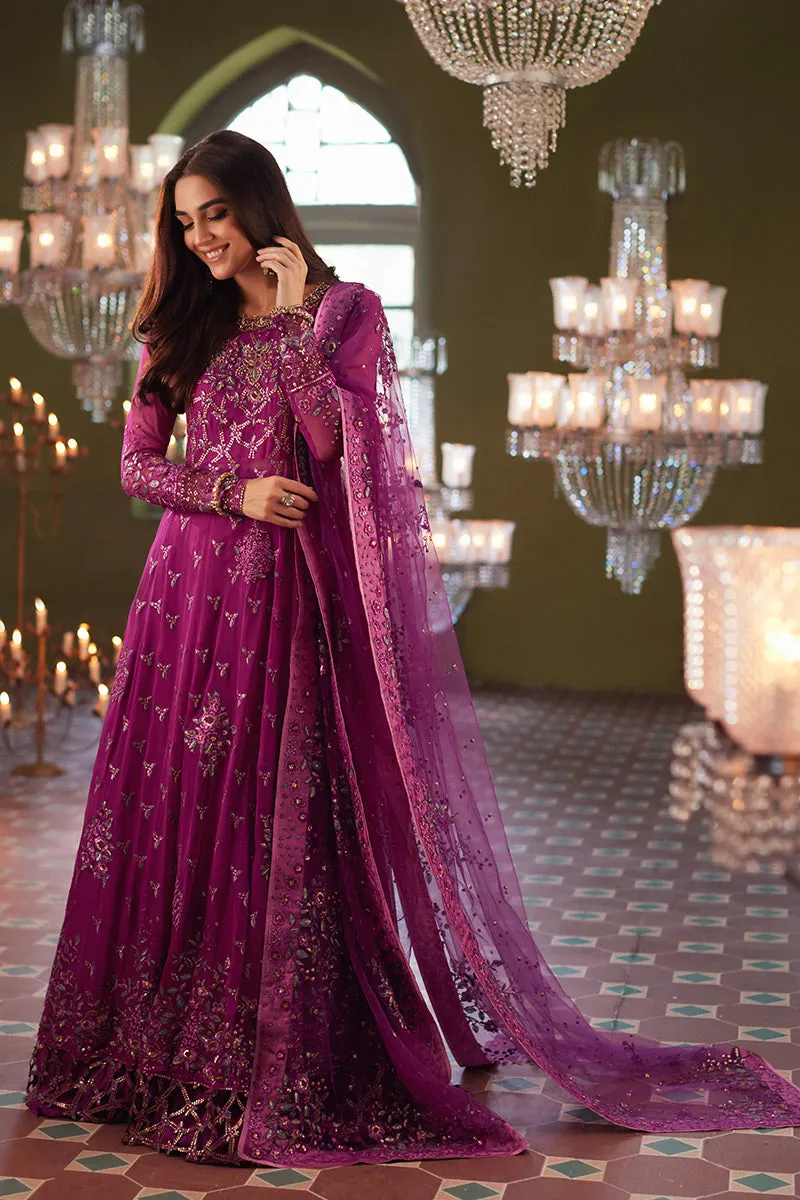 Magenta Embroidered Pakistani Wedding Dress in Long Frock Style