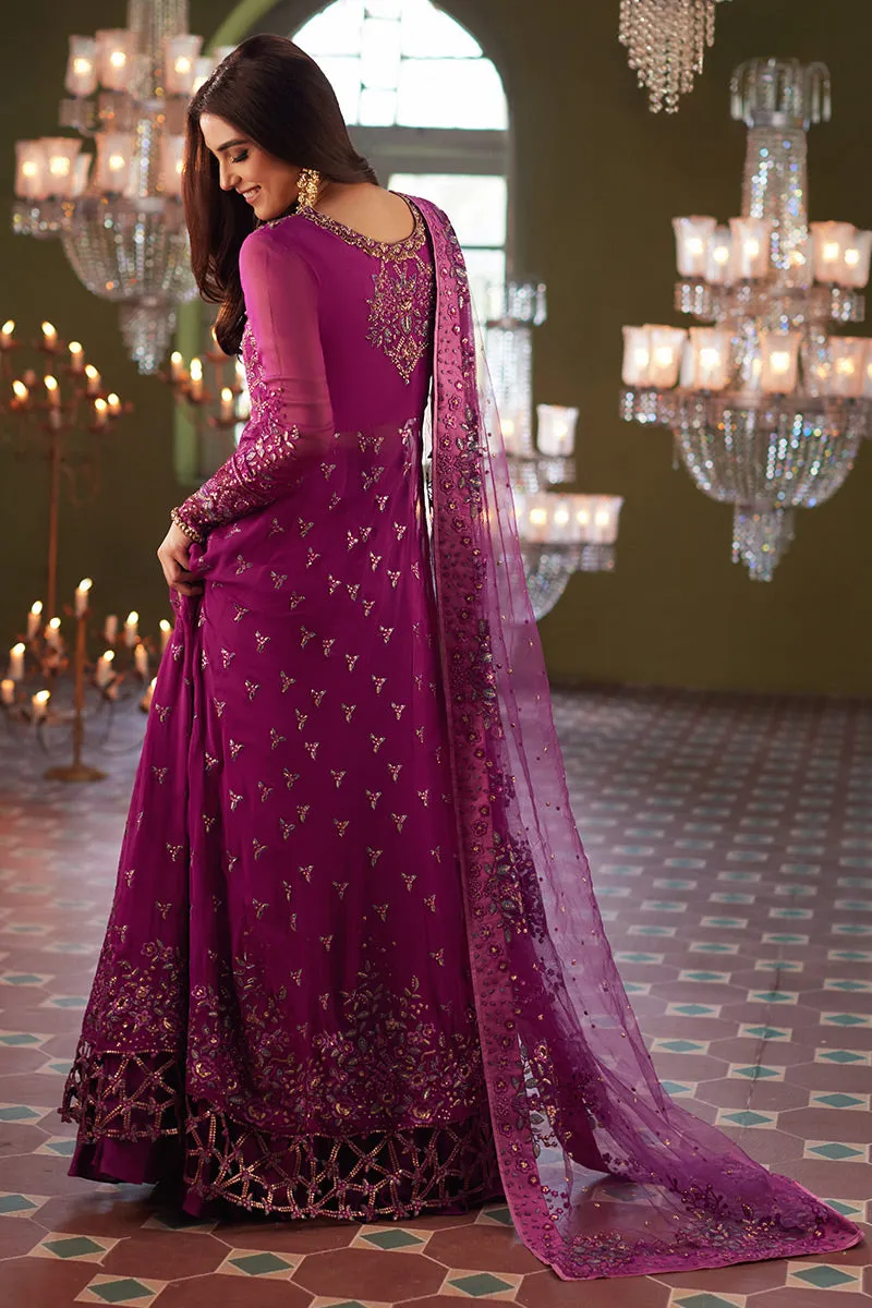 Magenta Embroidered Pakistani Wedding Dress in Long Frock Style