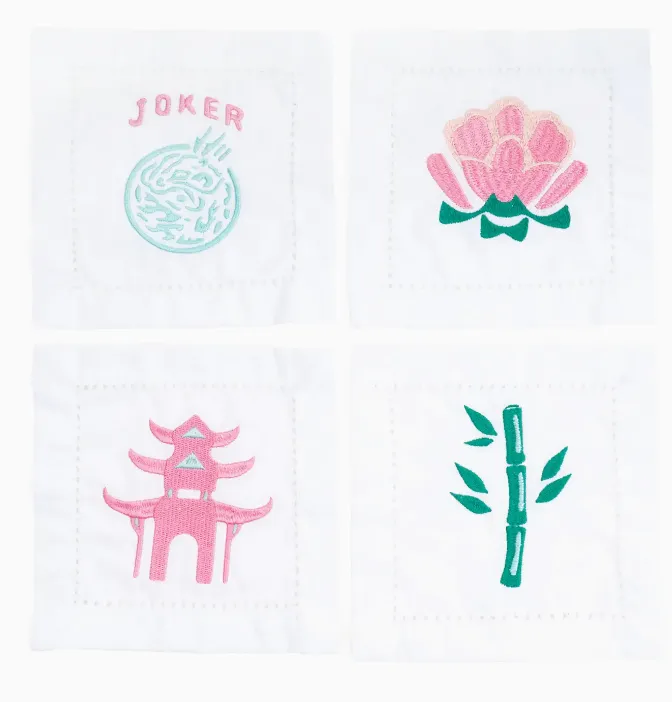 Mahjong Embroidered Cocktail Napkin Set