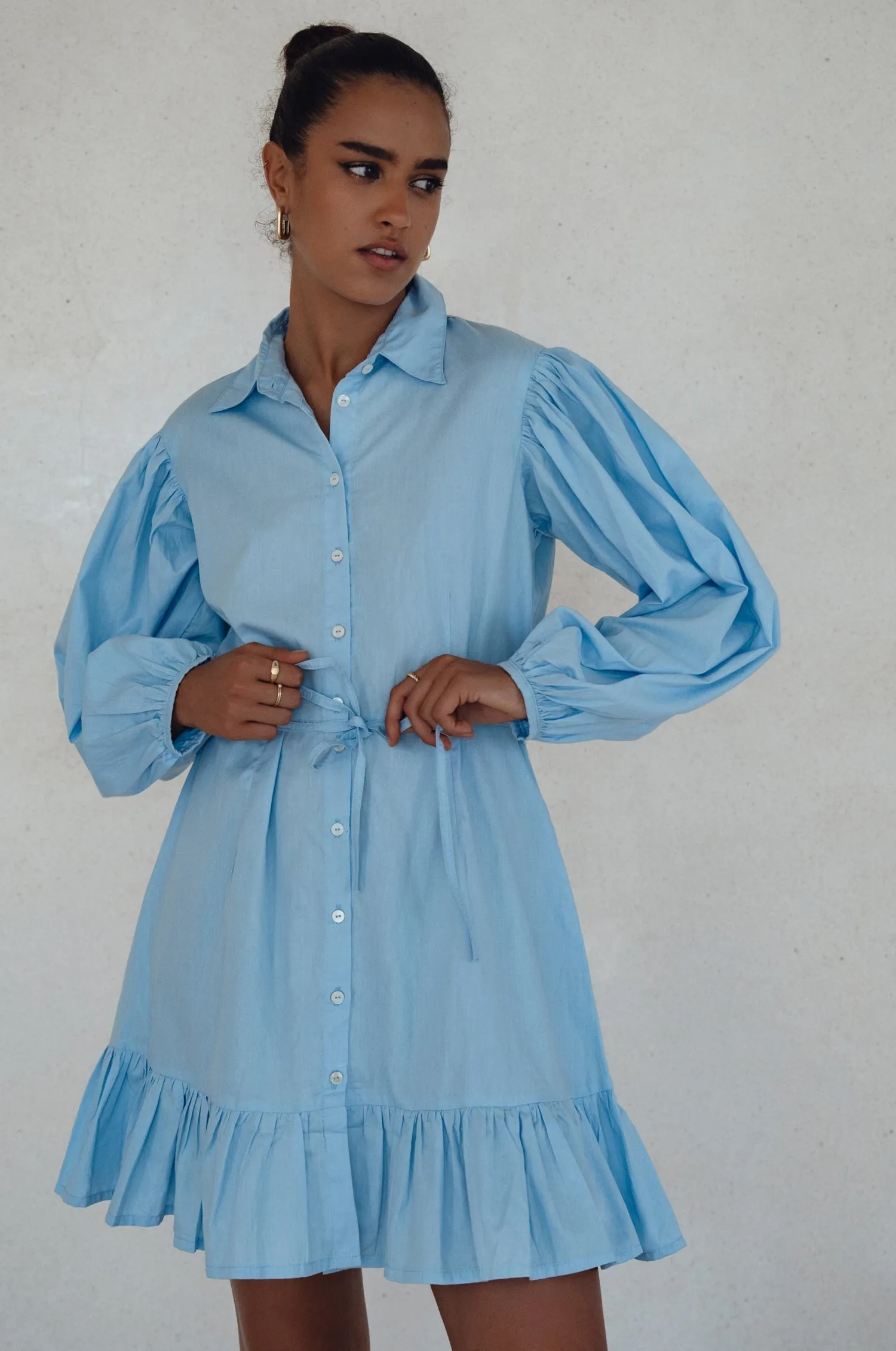 Malina Button Down Cotton Mini Dress 9Sale)