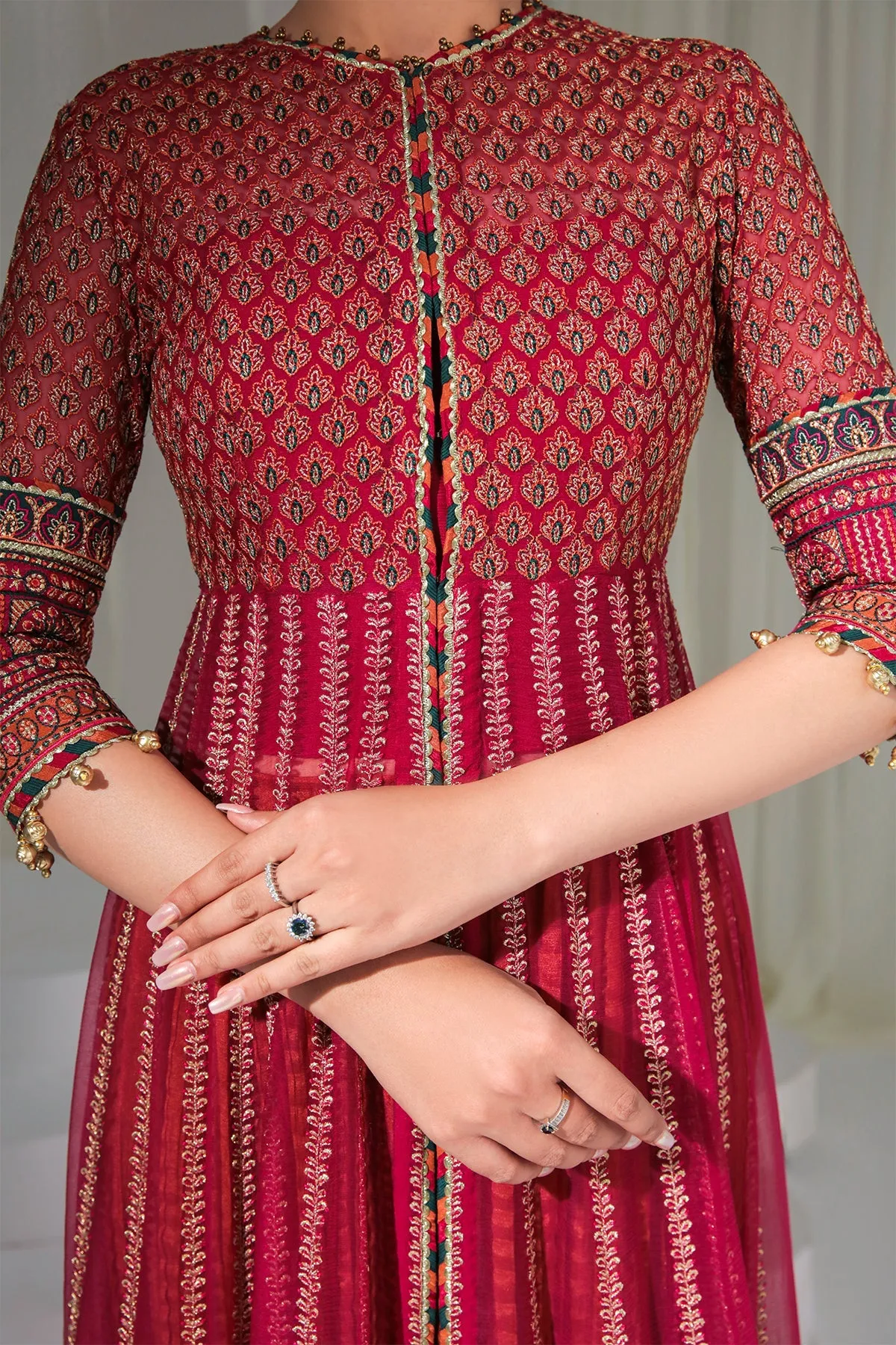 Maroon Colored Golden Heavily Embroidered Pishwas Style Party Dress