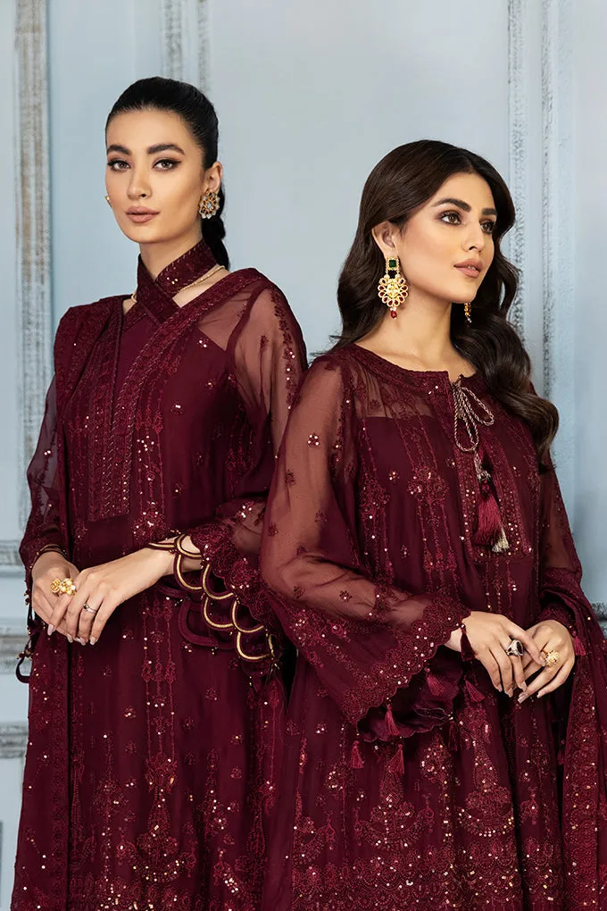Maroon Net Heavily Embroidered Pakistani Gown Style Party Dress