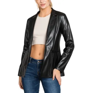 Megan Faux Leather Open Blazer