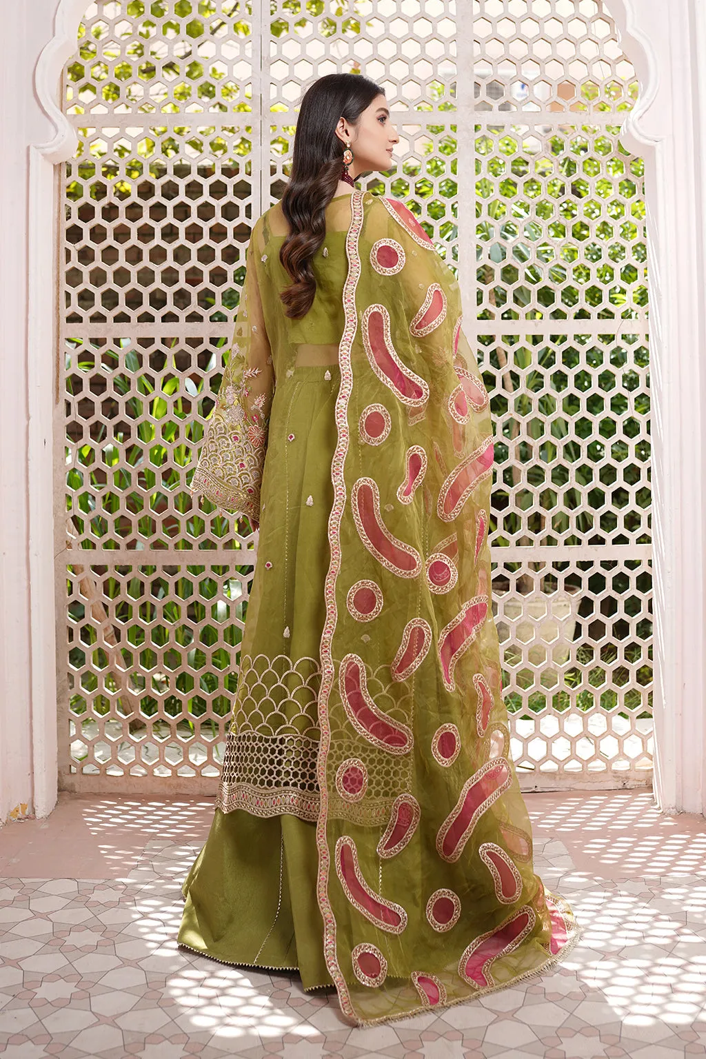 Mehndi Green Embroidered Pakistani Wedding Dress Kmaeez Gharara