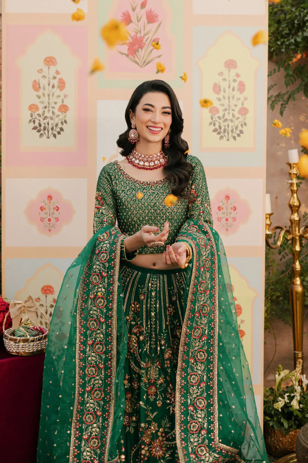 Mehndi Green Heavily Embellished Pakistani Wedding Dress Lehenga Choli