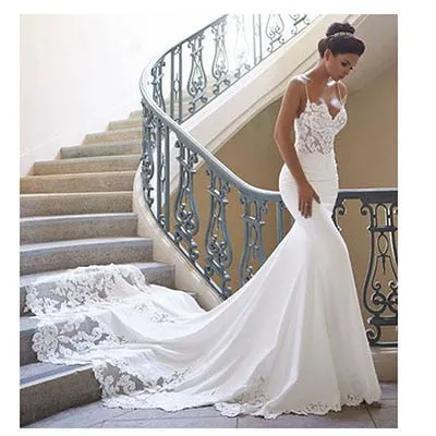 Mermaid Wedding Dress Sleeves Vintage Lace Sweetheart Neck Bridal Gown